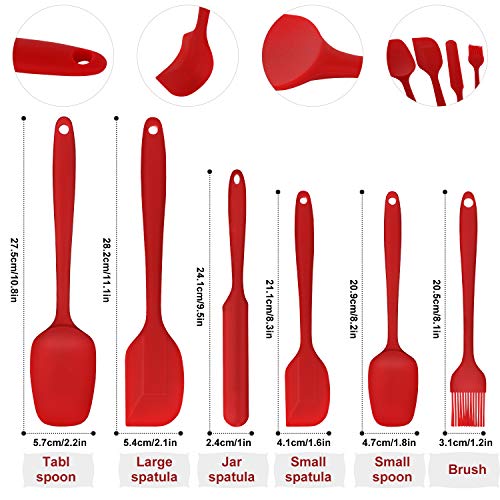 Kikc Espátulas de Silicona Paleta Utensilios Cocina, Protección del Medio Ambiente, Antiadherente, Resistente al Calor, Utensilios de Cocina para cocinar, Hornear y Mezclar 6 Piezas (Rojo)