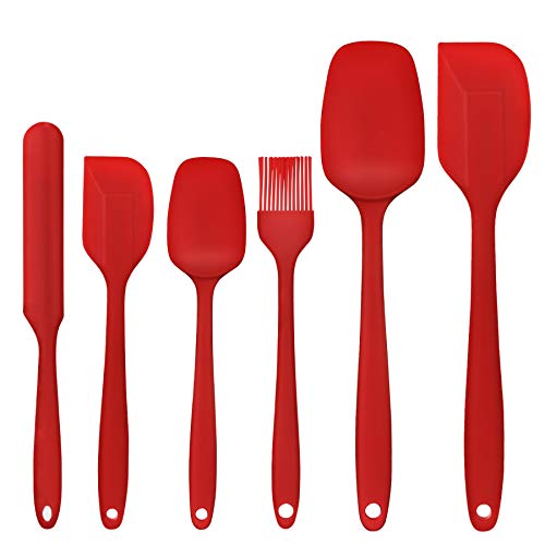 Kikc Espátulas de Silicona Paleta Utensilios Cocina, Protección del Medio Ambiente, Antiadherente, Resistente al Calor, Utensilios de Cocina para cocinar, Hornear y Mezclar 6 Piezas (Rojo)