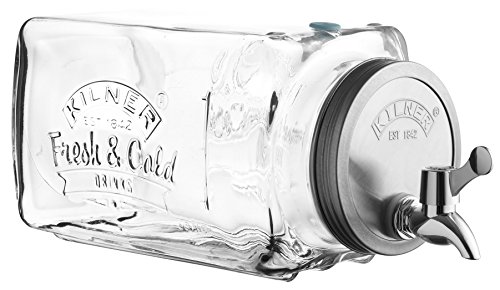 Kilner - Dispensador de bebidas de cristal para frigorífico, con escala de medición y grifo de fácil vertido, 32,7 x 14 x 18 cm, 3 litros