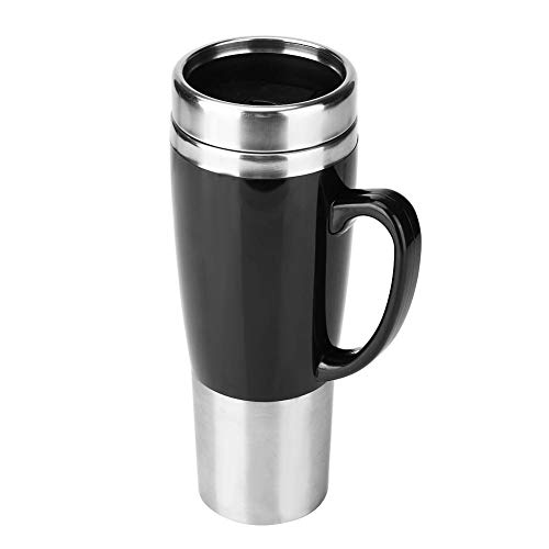 KIMISS 450ML 12V/24V Hervidor de acero inoxidable del coche Hervidor de agua de eléctrica en el coche - Hervidores de bebida de viaje Taza de café de viaje Botella de agua (Mug Negro)(12V)