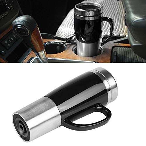 KIMISS 450ML 12V/24V Hervidor de acero inoxidable del coche Hervidor de agua de eléctrica en el coche - Hervidores de bebida de viaje Taza de café de viaje Botella de agua (Mug Negro)(12V)