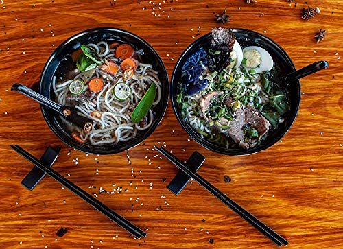 Kimmyer 2 Set (6 Piezas) Ramen Bowl Set-asiático Japonés Estilo con cucharas Palillos-Restaurante Calidad melamina Pho | Fideos | El Udon | Vajilla tailandesa para Cualquier Comida de Sopa