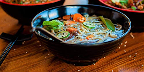 Kimmyer 2 Set (6 Piezas) Ramen Bowl Set-asiático Japonés Estilo con cucharas Palillos-Restaurante Calidad melamina Pho | Fideos | El Udon | Vajilla tailandesa para Cualquier Comida de Sopa