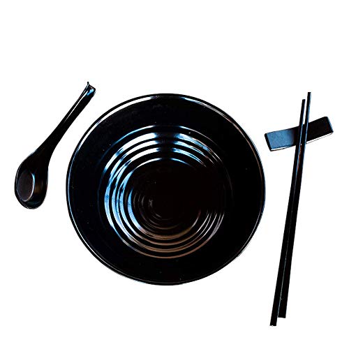 Kimmyer 2 Set (6 Piezas) Ramen Bowl Set-asiático Japonés Estilo con cucharas Palillos-Restaurante Calidad melamina Pho | Fideos | El Udon | Vajilla tailandesa para Cualquier Comida de Sopa