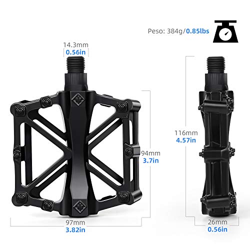 KinCam Pedales Bicicleta, Pedales Bicicleta Montaña de Aleación de Aluminio Antideslizante de 9/16 Pulgadas para MTB, BMX, Bicicleta Urbana, Bicicleta de Carretera