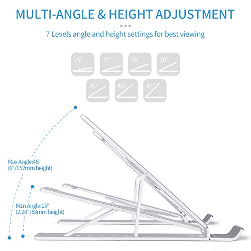 KinCam Soporte Portatil, Aluminio Ventilado Soporte Ordenador Portátil Mesa Plegable, 7 Ángulos Ajustable Laptop Stand para Macbook, DELL, HP, Lenovo, Otros 10-17 ” Portátiles y Tabletas