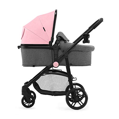 Kinderkraft Carrito Bebé 3 en 1 JULI, Silla de Paseo, Silla Coche, Capazo, Rosa