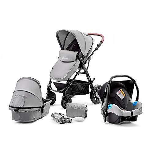 Kinderkraft Carrito Bebé 3 Piezas MOOV, Silla Paseo, Silla Coche, Plegable, Gris