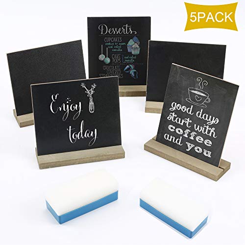 KINDPMA 5pcs Mini pizarra Doble Cara Decoracion de Mesa Pizarras Negras con Soporte de Madera 13.5 * 15.2 cm Negro para Casa Bodas Cumpleaños Bar y Decoración de Eventos de Fiesta