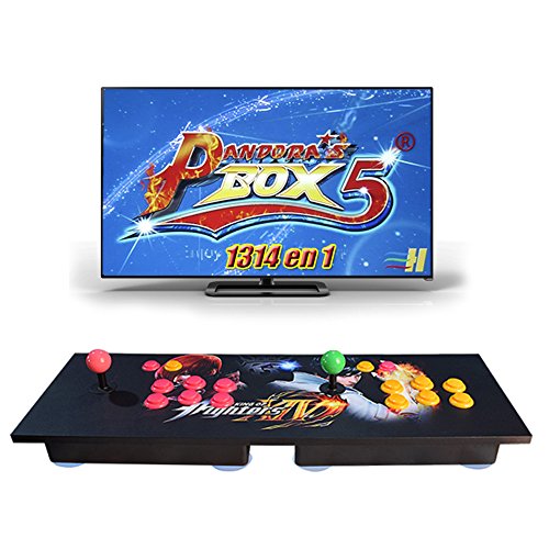 King Bomb Pandora Box 5 Versión Mejorada Arcade Game Console 1314 en 1 TV Video Game Kit con 2 Joystick Partes de la Fuente de alimentación HDMI y VGA y Salida USB