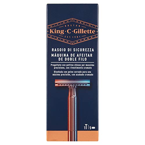 King C Gillette - Máquina De Afeitar De Doble Filo Para Hombre + 6 Recambios Con Las Mejores Hojas De Doble Filo De Gillette Con Revestimiento De Platino