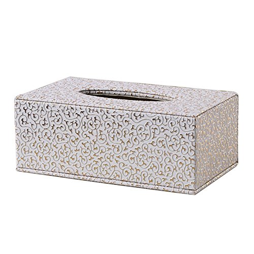 Kingfom rectangular piel sintética caja de pañuelos de papel Servilletero para la oficina en casa, decoración de coche Automotive (Patrón tejido negro)