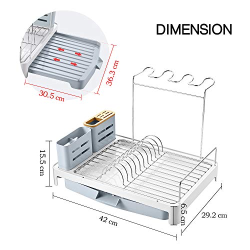 Kingrack escurreplatos rejilla de secado de platos de acero inoxidable con bandeja de goteo expansible,soporte para cubiertos, soporte para copa de vino de bricolaje para cocina ukwk112051