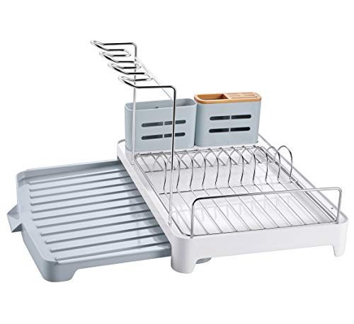 Kingrack escurreplatos rejilla de secado de platos de acero inoxidable con bandeja de goteo expansible,soporte para cubiertos, soporte para copa de vino de bricolaje para cocina ukwk112051