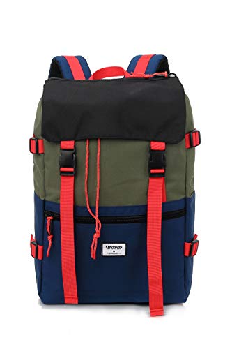 KINGSLONG - Mochila portátil impermeable con cordón extensible y antirrobo, para viajes al aire libre, para hombres y mujeres, color Vert + Bleu, tamaño Vert + Bleu