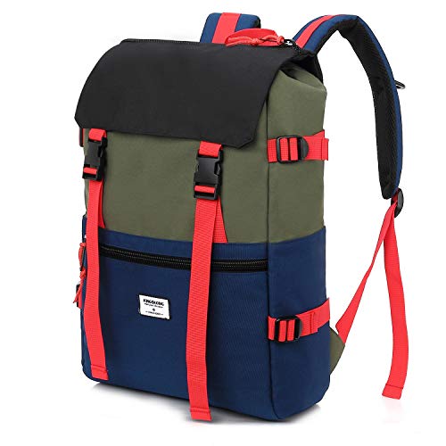 KINGSLONG - Mochila portátil impermeable con cordón extensible y antirrobo, para viajes al aire libre, para hombres y mujeres, color Vert + Bleu, tamaño Vert + Bleu