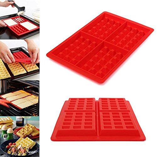 Kingso - Molde de silicona con 4 cavidades para gofres y pasteles, color rojo