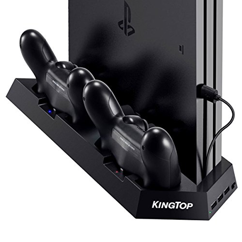 KingTop Cargador para 4 mandos DualShock con enfriadores para consola Sony PS4, incluye puertos USB