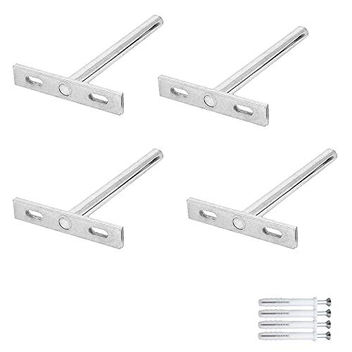 KingYH 4 Piezas Soportes Fotantes para Estante 75mm Tipo T Escondido de Metal Oculto con Tornillos para Muebles Decoración de Pared Soporte de Estantería Plateado