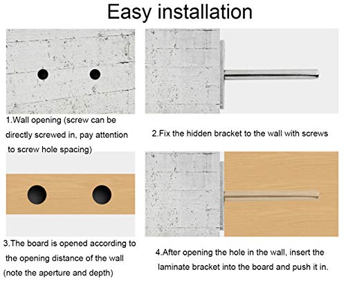 KingYH 4 Piezas Soportes Fotantes para Estante 75mm Tipo T Escondido de Metal Oculto con Tornillos para Muebles Decoración de Pared Soporte de Estantería Plateado