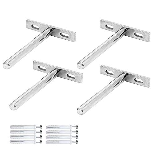 KingYH 4 Piezas Soportes Fotantes para Estante 75mm Tipo T Escondido de Metal Oculto con Tornillos para Muebles Decoración de Pared Soporte de Estantería Plateado