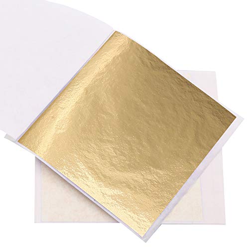 KINNO Pan de Oro de Imitación para Artesanía, Manualidades, Decoración de Muebles 100 hojas 8x8.5cm/3.15''x3.35'' (A gold)