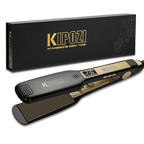 KIPOZI Plancha de Pelo Profesional, placa ancha de titanio con pantalla digital LCD, adecuada para todo tipo de cabello, doble voltaje (negro)