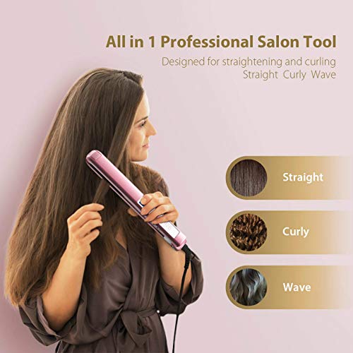 KIPOZI Pro Plancha de Pelo, Planca in Titanio con Temperatura Ajustable y Pantalla LCD Digital - Alisa & Riza Todo Tipo de Cabello, Dual Voltaje para Viajes y Apagado Automático(Oro Rosa)