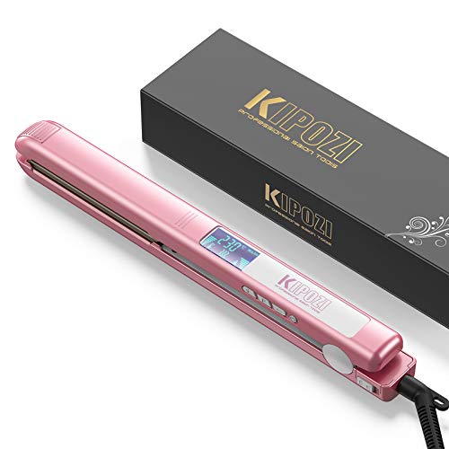 KIPOZI Pro Plancha de Pelo, Planca in Titanio con Temperatura Ajustable y Pantalla LCD Digital - Alisa & Riza Todo Tipo de Cabello, Dual Voltaje para Viajes y Apagado Automático(Oro Rosa)