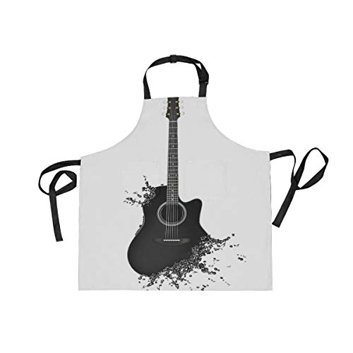 KISSENSU Delantal,Instrumento Musical monocromático con Cuerdas Salpicaduras de Color acústico Creative Outlet,Babero de Cocina Unisex con Cuello Ajustable para cocinar jardinería,tamaño Adulto