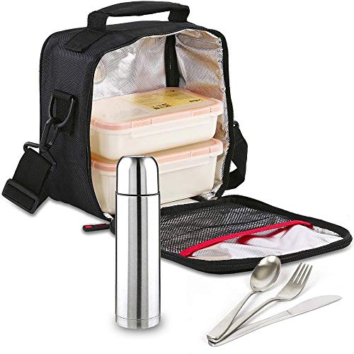 Kit Bolsa Porta Alimentos Valira Bricolemar Compact con 2 Tupper Blancos y Juego de Cubiertos + Termo 0,35 lt. IMF-Kabra