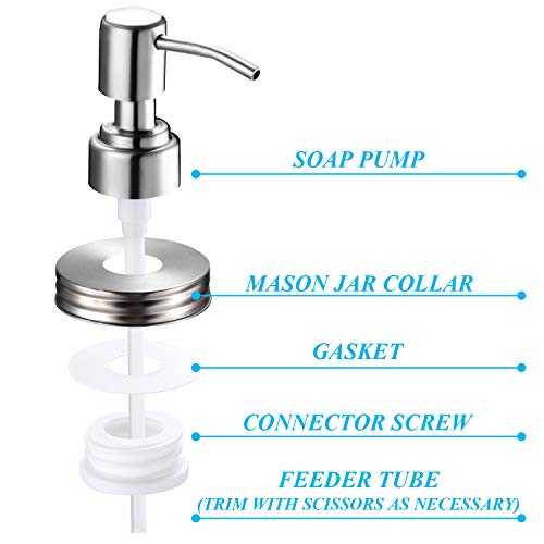 Kit de 2 Tapas de Dispensador de Jabón Mason Jar Dispensador de Loción de Acero Inoxidable Accesorios de Baño a Prueba de Herrumbre con Esponja y Cepillos de Limpieza de Pajitas Tazas