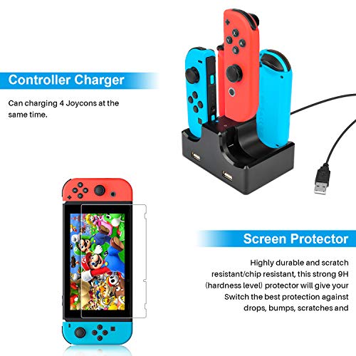 Kit de Accesorios 18 en 1para Nintendo Switch, con Protector de Pantalla, Soporte para Juegos, Tapa del Interruptor, Tapa del Joystick, protección del Cargador para Joy-con Joystick