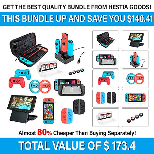 Kit de Accesorios 18 en 1para Nintendo Switch, con Protector de Pantalla, Soporte para Juegos, Tapa del Interruptor, Tapa del Joystick, protección del Cargador para Joy-con Joystick