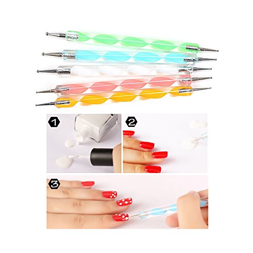 Kit de Accesorios Decoración Uñas Nail Art - 30 x Rollos de Cintas Adhesivas Uñas, 1 x Placa Plantilla, 2 x Cajas de Pegatinas, 5 x Pinceles para Dibujos de las Uñas