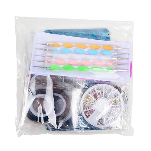 Kit de Accesorios Decoración Uñas Nail Art - 30 x Rollos de Cintas Adhesivas Uñas, 1 x Placa Plantilla, 2 x Cajas de Pegatinas, 5 x Pinceles para Dibujos de las Uñas