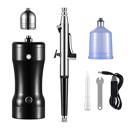 Kit de aerógrafo profesional HUKOER Mini aerógrafo portátil Modelo de acción única Inalámbrico USB Recargable Cepillo de aire Pluma, Para maquillaje Arte Pintura de uñas Tatuaje Manicura Tortas