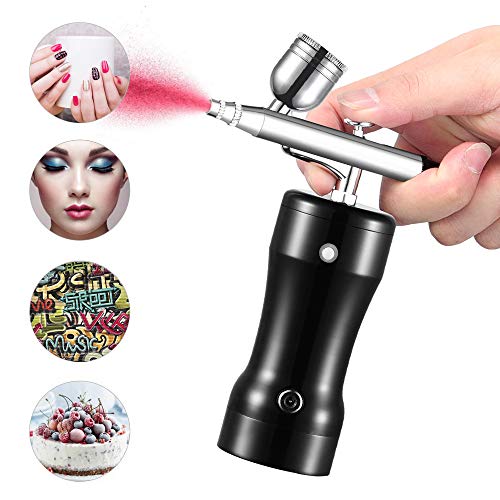 Kit de aerógrafo profesional HUKOER Mini aerógrafo portátil Modelo de acción única Inalámbrico USB Recargable Cepillo de aire Pluma, Para maquillaje Arte Pintura de uñas Tatuaje Manicura Tortas