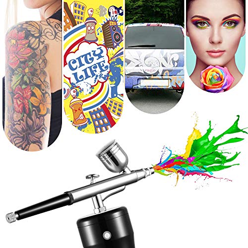 Kit de aerógrafo profesional HUKOER Mini aerógrafo portátil Modelo de acción única Inalámbrico USB Recargable Cepillo de aire Pluma, Para maquillaje Arte Pintura de uñas Tatuaje Manicura Tortas