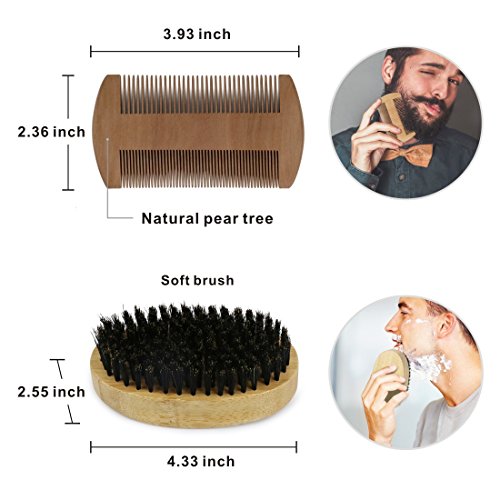 Kit de Afeitar,Kit de Cepillo de Barba Idepet 7 piezas, Peine de Barba,Cerda de Barba de Cerda 100% Jabalí,Tijera de Barba Profesional,Plantilla de Afeitar Manual, Barba,Bib Biberón,Caja de Rega