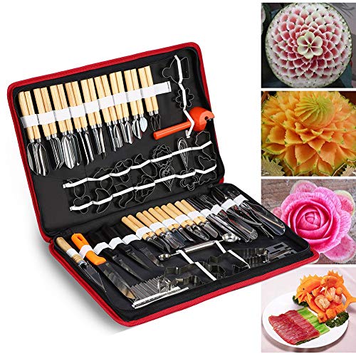 Kit de Herramientas de Tallado Culinario, 80pcs/set Kit de Herramientas de Pelado de Tallado Culinario de Acero Cromado para Guarnición de Frutas y Verduras Tallado en Rodajas Incluyendo Bolsa de Tran