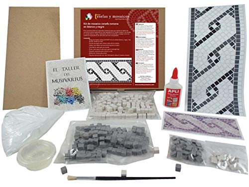 Kit de mosaico cenefa romana. 360 teselas de 9x9x9mm. + tablilla + plantilla + cola + pincel+ mortero de rejunteo+ instrucciones