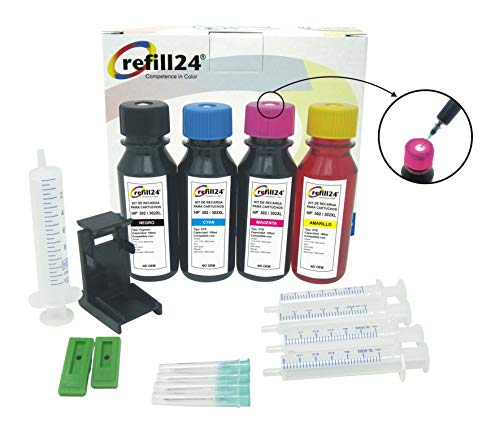 Kit de Recarga para Cartuchos de Tinta HP 302, 302 XL Negro y Color, Incluye Clip y Accesorios + 400 ML Tinta