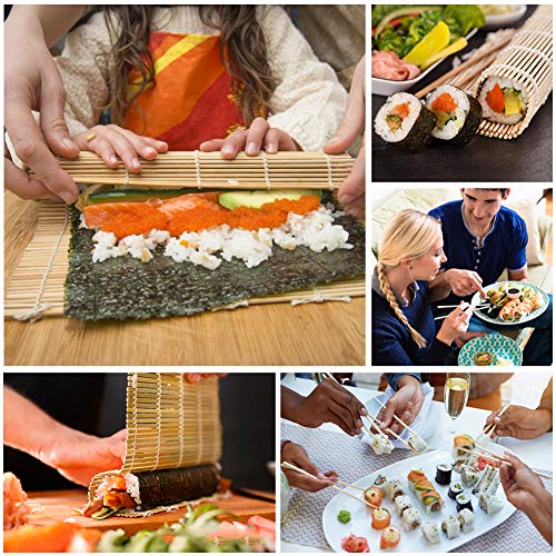 Kit para hacer sushi (incluye 2 tapetes para sushi, 5 pares de palillos, 1 espátula, 1 esparcidor, 1 salsa, 1 herramienta para hacer arroz, 1 bolsa de almacenamiento, kit de rollo de sushi de bambú