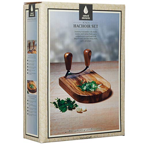 Kitchen Craft Hachior Conjunto de Dos Cuchillos Tajadera con Tabla de Cortar de Madera, Acero Inoxidable, Marron, 19 x 7 x 25.5 cm, 2 Set
