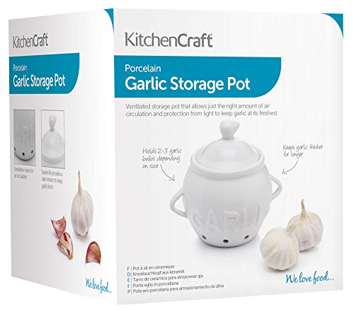 Kitchen Craft Tarro de Cerámica para Almacenar Ajo, Blanco