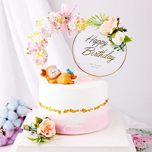 Kitchen-dream topper cumpleaños personalizado 3pcs Happy Birthday Cake Topper para todas las edades, Fiesta de cumpleaños boda Decoración Cake Toppers Brillo Acrílico Flores Inserto de torta