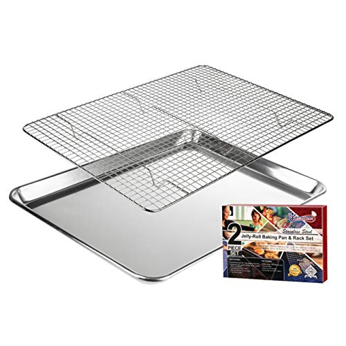 KITCHENATICS Bandeja para Asar y Hornear con Rejilla de Alambre: Bandeja para Horno con Rejilla de Enfriamiento Rustidera de Acero Inoxidable - 27 CM X 39.62 CM