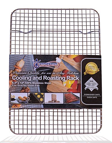 Kitchenatics Rejilla Para Enfriar y Hornear de Alambre 100% Acero Inoxidable Apta para Bandejas de Horno de Cuarto, Segura Para Horno, Calidad Comercial, Resistente (21,6 X 30,5 CM, PEQUEÑO)