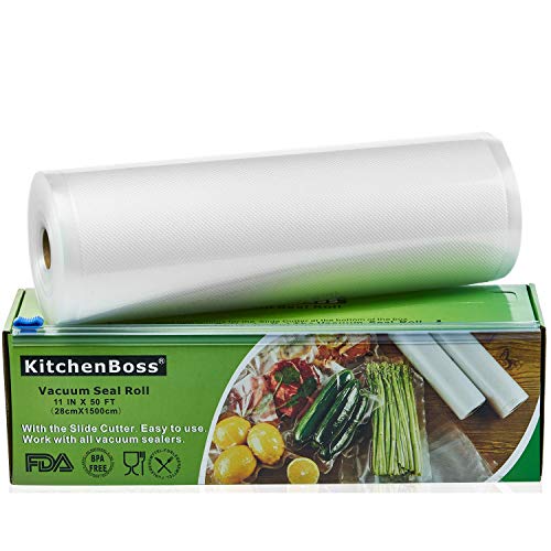 KitchenBoss Bolsas de Vacío 1 Rolls 28x1500cm con Caja de Corte (No Más Tijeras) para Almacenaje de Alimentos,Sous Vide Cocina, BPA Free